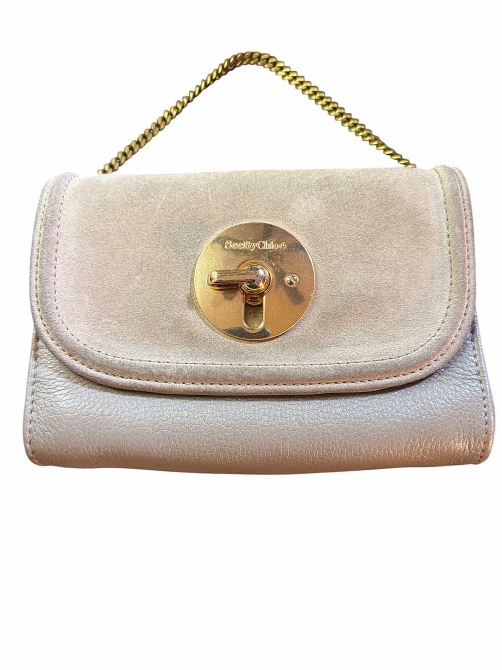 See By Chloé Beige Pink Crossbody Shoulder Bag with Gold Chain